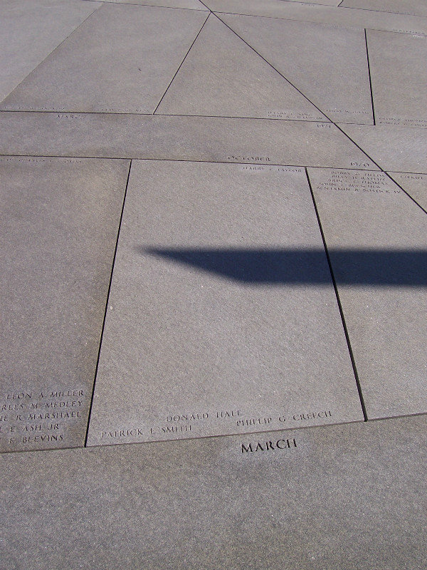 Those Who Died In March 1970 (Near Line) And October 1970 (Far Line) – The Tip Of The Shadow Will Point To Veteran’s Name On The Date Of The Month On Which The Veteran Died