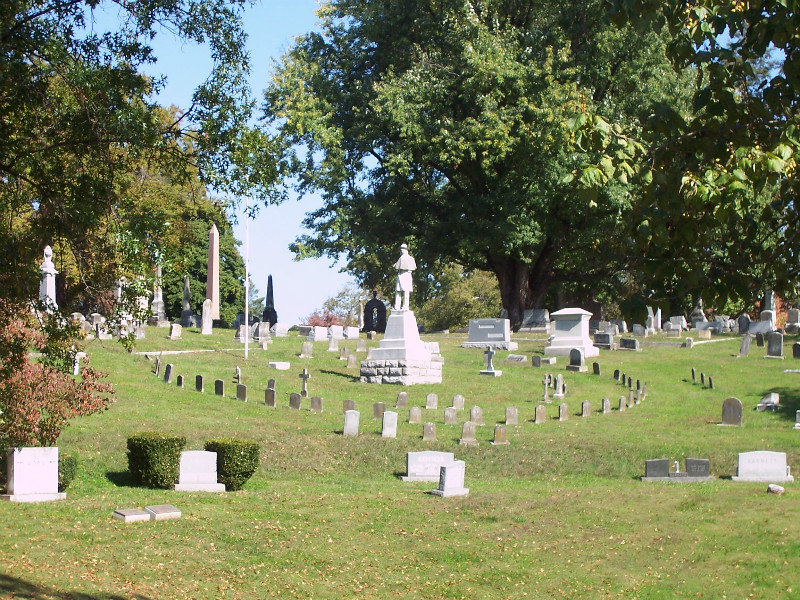 Confederate Memorial With Graves Encircling The Monument