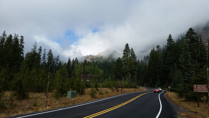 The Approach To The Crater Lake Visitor Center With A Mostly Obscured Mount Mazama Dead Ahead