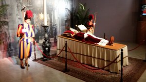 Depiction Of John Paul II Lying In State With Swiss Guards On Duty