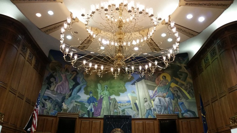 A Mural Depicting Historical Indiana Is Poised At The Front Of The Senate Chamber