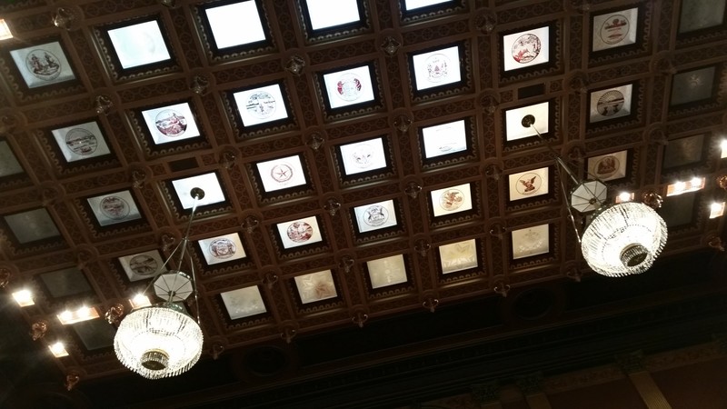 The Ceiling Tiles In The Senate Chamber Are Etched With The Coat-Of-Arms Of Each State