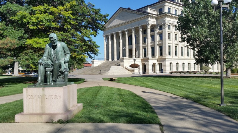 Abraham Lincoln And Other Sculptures Decorate The Front Landscape