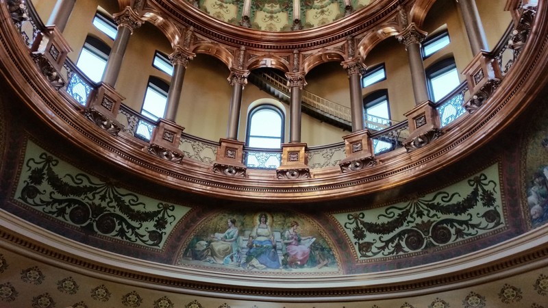 A Look Toward The Base Of The Inner Dome – Note The Stairs, Mural, Stenciling And Ornate Columns