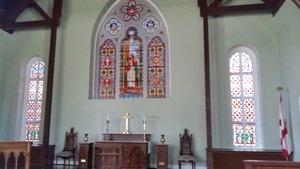 The Original Stained Glass Was Moved To The New Church – This Painted Replica Is Well Done