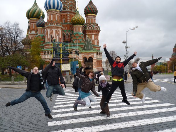 Group jump photo on the Red Square