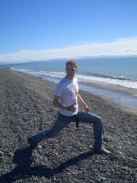 Me lunging on a beach at Cape Kidnappers