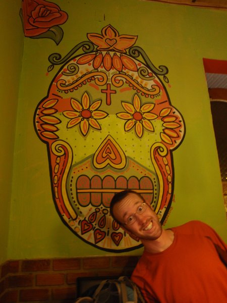 Crazy wall art and crazy Chuck at the WIFI cafe