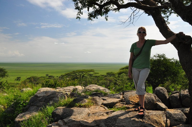 Posing at the overlook at the Serengeti Gate