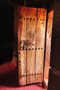 Ornately patched door in Church of Rafael or Church of Gabriel