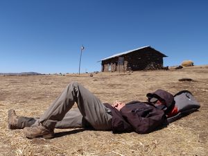 Taking a nap at lunchtime in front of a local school