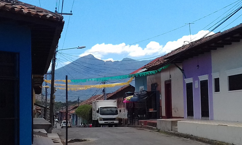 Streets with volcano in background