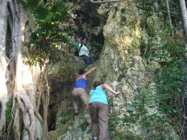 Climbing up to the cave