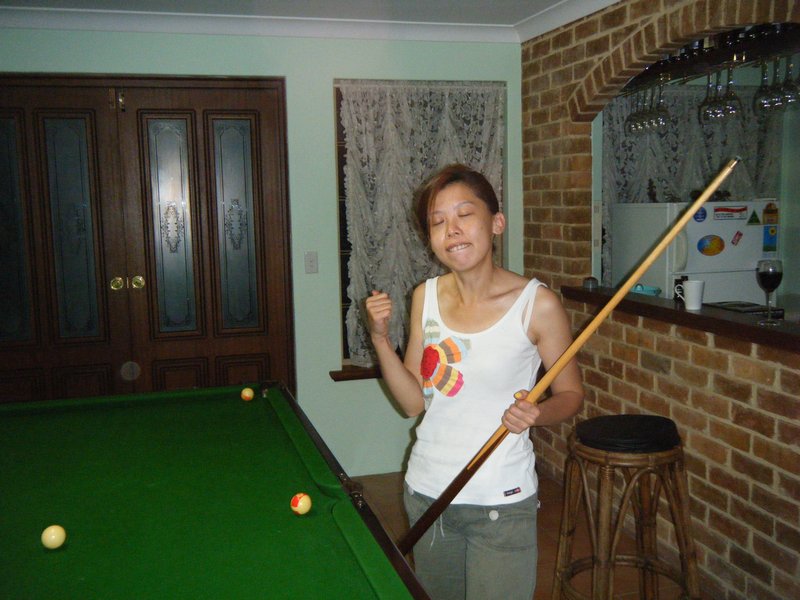 Peggy playing pool