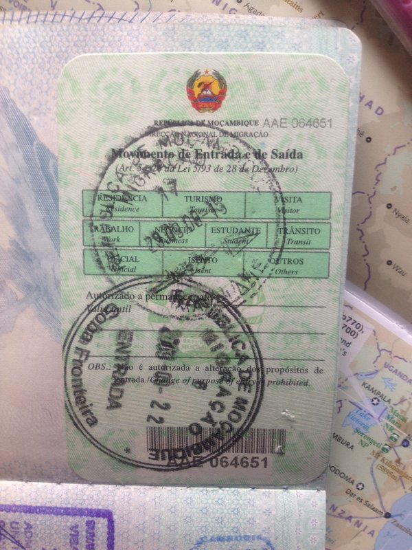 Mozembique Entry Visa with Stamps
