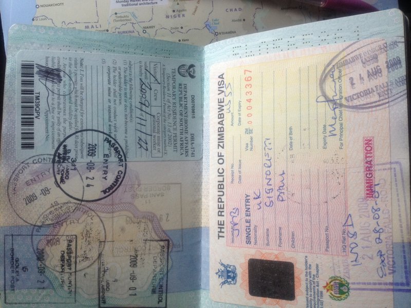 Zimbabwe Visa and South African Entry Visa plus Stamps