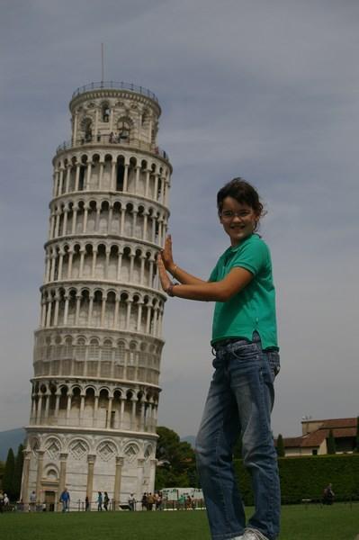 Lucy straightening the leaning Tower of Pisa
