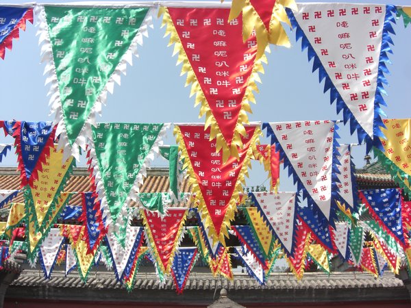 Flags, with traditional Buddhist symbols