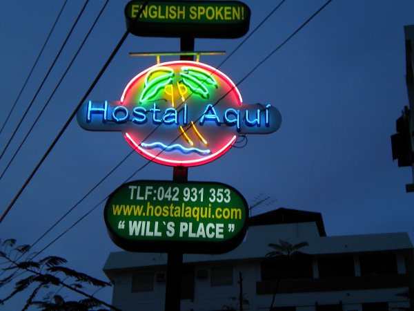 HostalAqui sign.