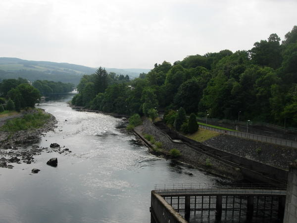 Looking down on the Tummel and the fish ladders