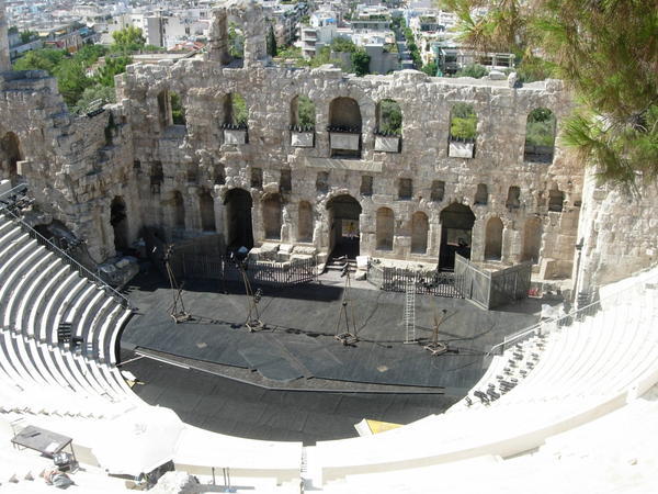 The Odeion of Herodes Atticus being set up for a concert