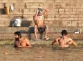 Three men in a moat, Varanasi
