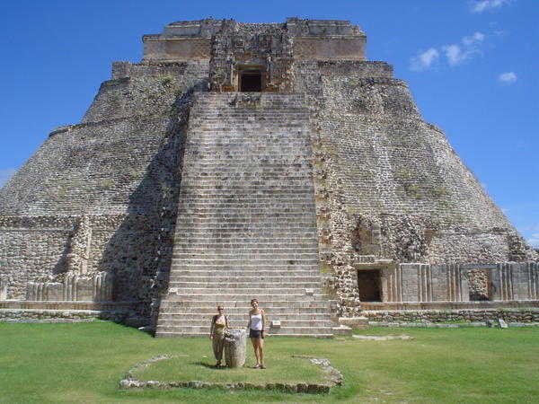 Us in front of the main temple at Uxmal
