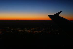 Flying north at sunrise.