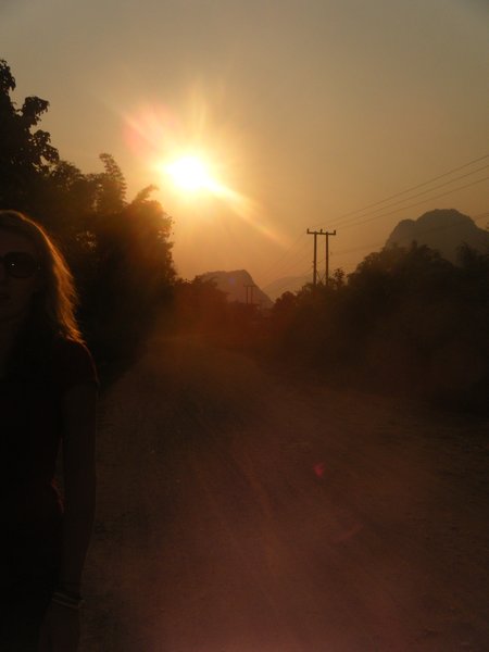 Sunset over the Hmong Villages in Vang Vieng 