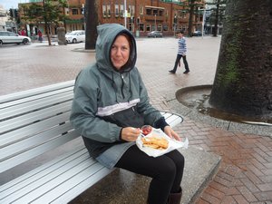 fish & chips in the rain