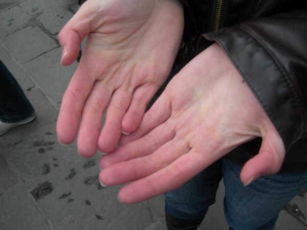 my hands after eating the gelato in the freezing cold!