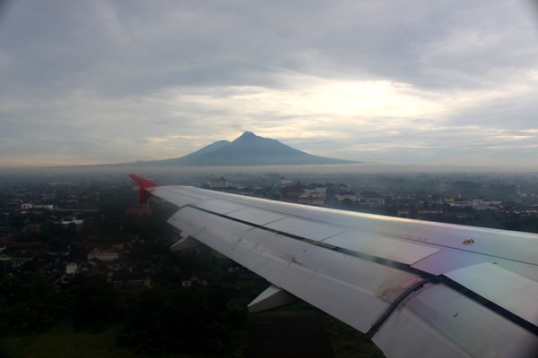 flying in over the volcano