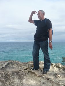 Dad whale watching on Stradbroke island