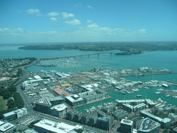 Auckland's harbour bridge seen from the Sky Tower
