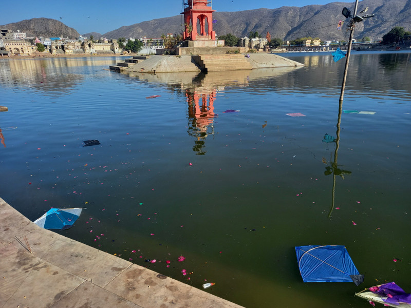 Pushkar holy lake with the addition of fallen kites