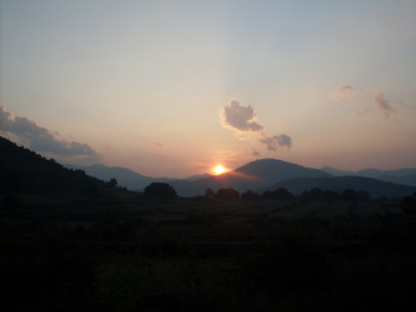 Tibetan camp valley at sunset