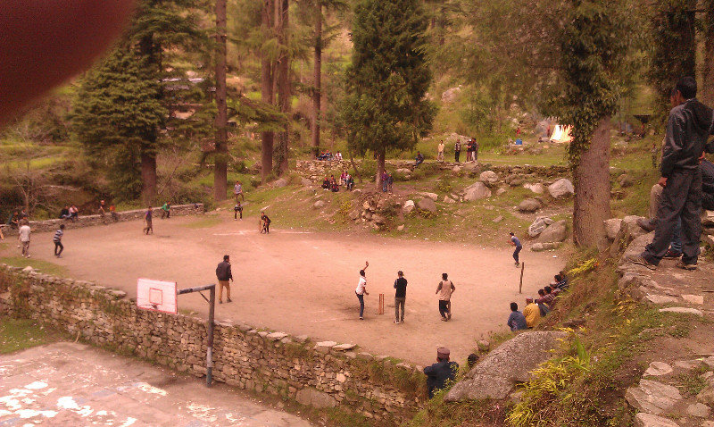 Cricket tournament in Jibhi - relative luxury on school pitch