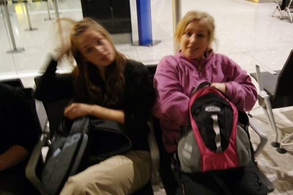 Mother and me waiting for plane to Hong Kong