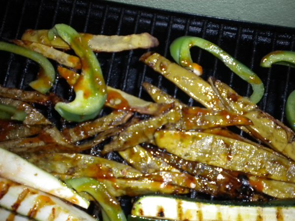 Grilled peppers, zucchine and cactus