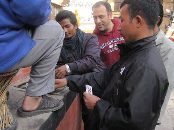 Trying to get in on the gambling action. From what I've seen, many Nepalese love to gamble.
