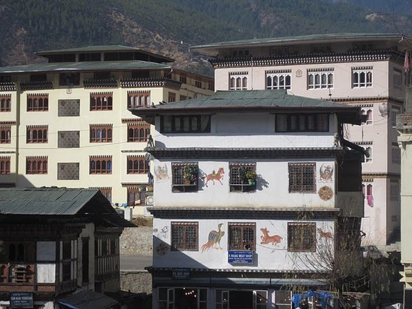 Shops and apartment buildings in Thimphu
