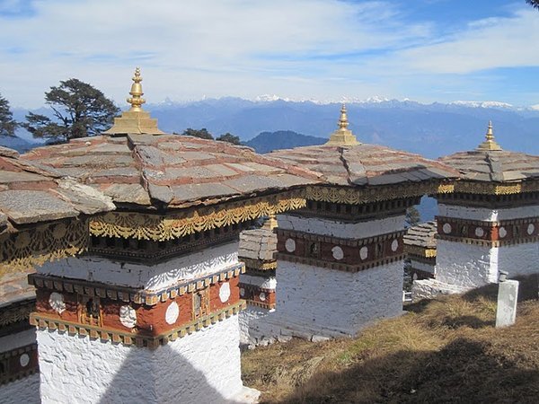 Chortens with Himalayas in the background