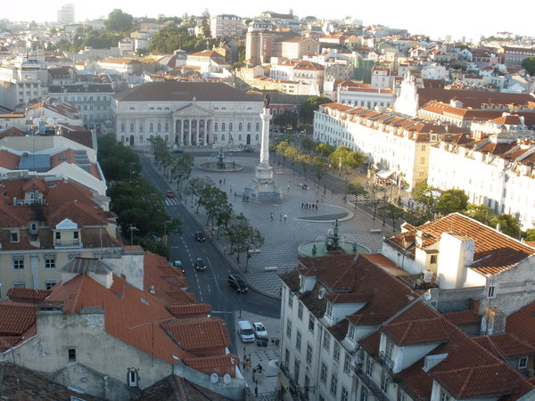 Rossio Square, one of the main squares in Lisbon, as viewed from the Santa Justa elevator