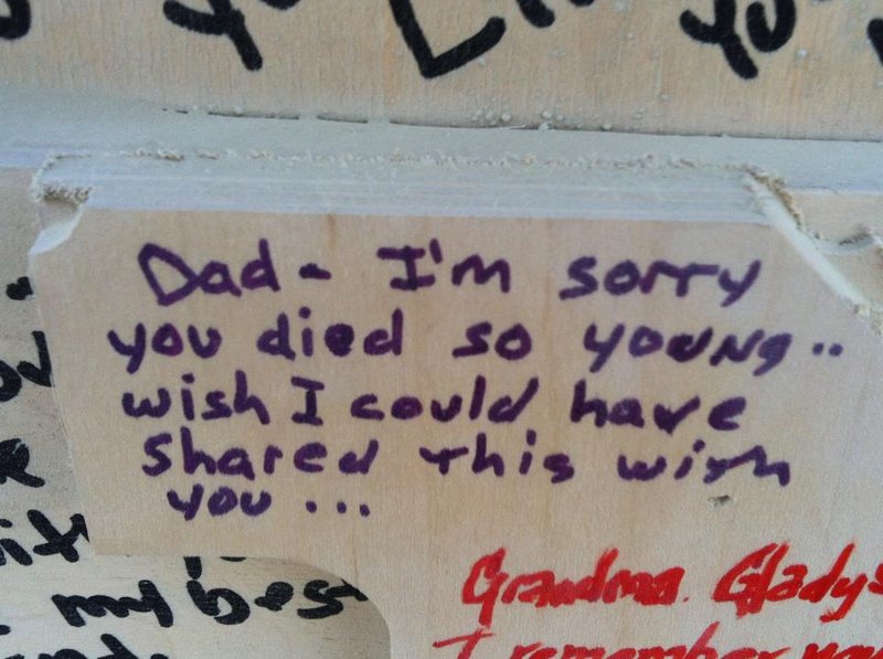 Many people leave notes for departed loved ones at the temple. I found this one very moving.