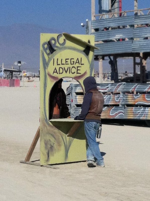 One of many random installations, an "illegal advice" booth
