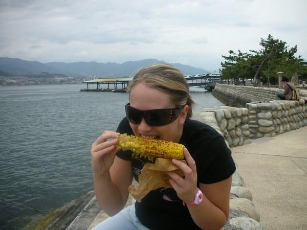 Cob of corn on the shores of Miyajima