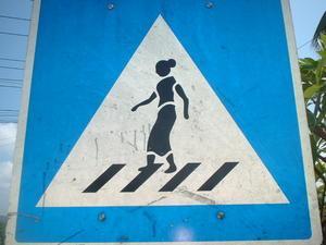 Warning, Lao lady crossing!