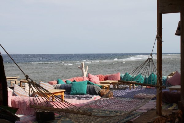 Restaurants lining the water in Dahab