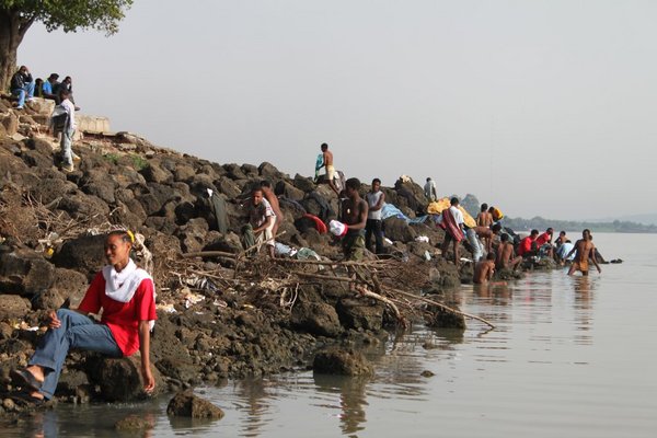 People washing in Lake Tana, Bahir Dar