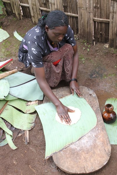 Preparing bread in the Dorze village
